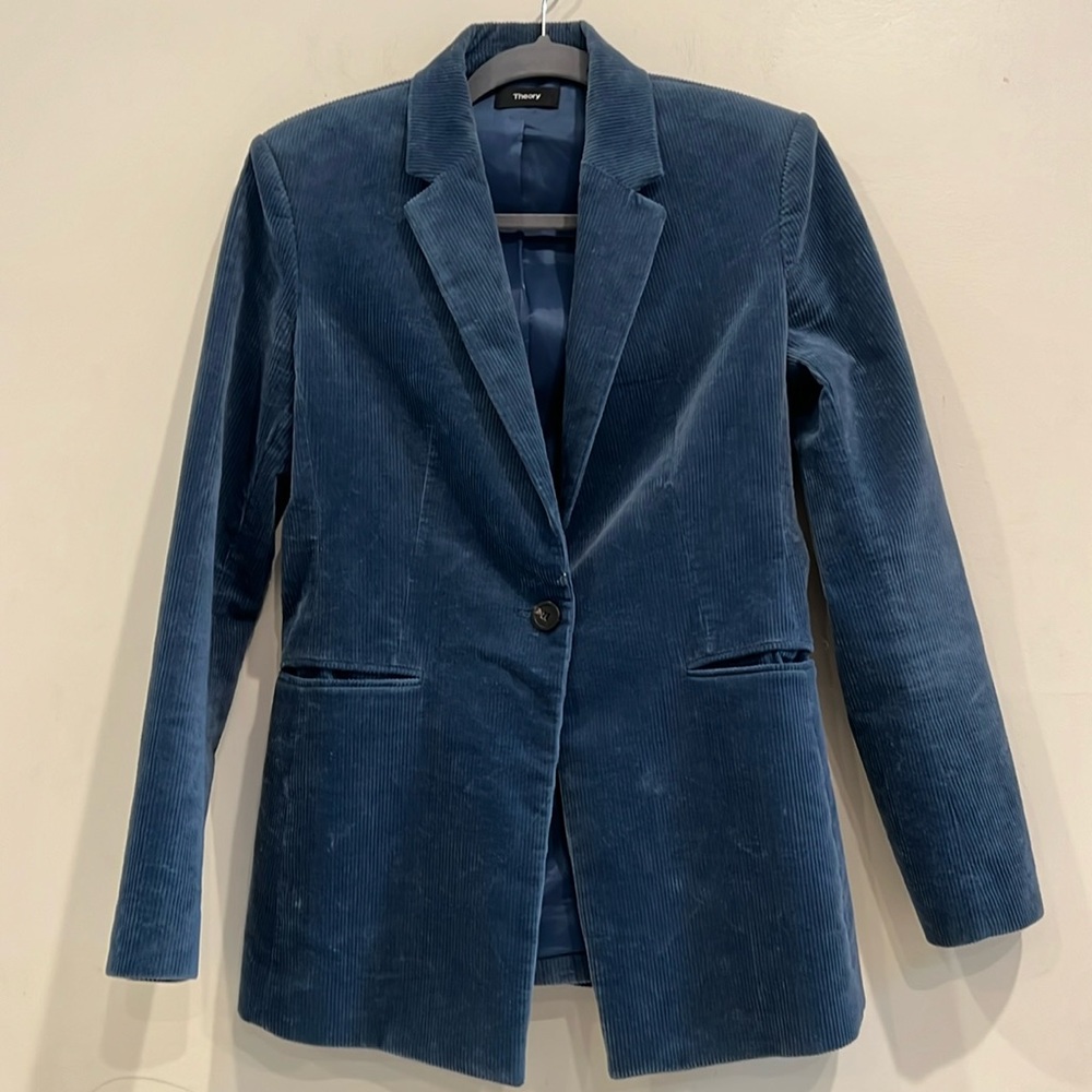 Theory Women’s Metal Blue PowerCorduroy Blazer Size 6
